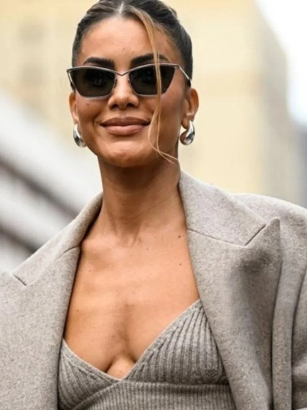 Saint Laurent SL637 002 Sunglasses Silver Cat Eye Frame, Grey Lenses